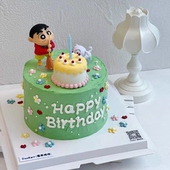 网红蜡笔小新小白打扫可爱儿童生日甜品装 扮配件烘焙绿色蛋糕装 饰