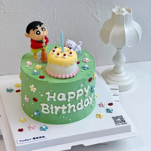 网红蜡笔小新小白打扫可爱儿童生日甜品装 饰 扮配件烘焙绿色蛋糕装