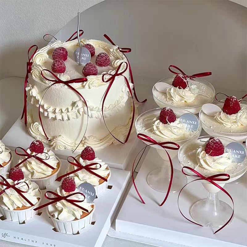 网红高级感订婚结婚0.3cm丝带蝴蝶结酒杯甜品插件甜品台蛋糕装饰