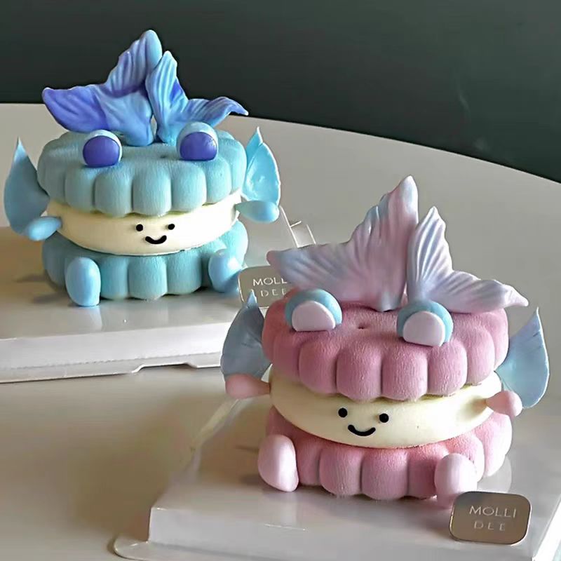 可爱双鱼座宝宝emoji蛋糕装饰幻彩翻糖鱼尾夹心饼干模具烘焙工具
