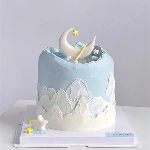 网红蛋糕装饰软陶插件月亮船星星女孩小仙女生日蛋糕装饰插件蓝色