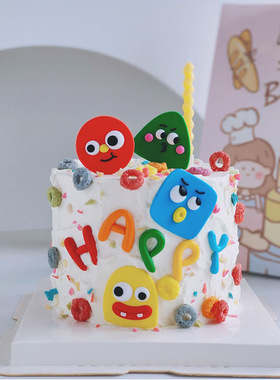 网红搞怪鬼脸蛋糕装饰插件彩色多巴胺smile笑脸生日蛋糕装饰插牌