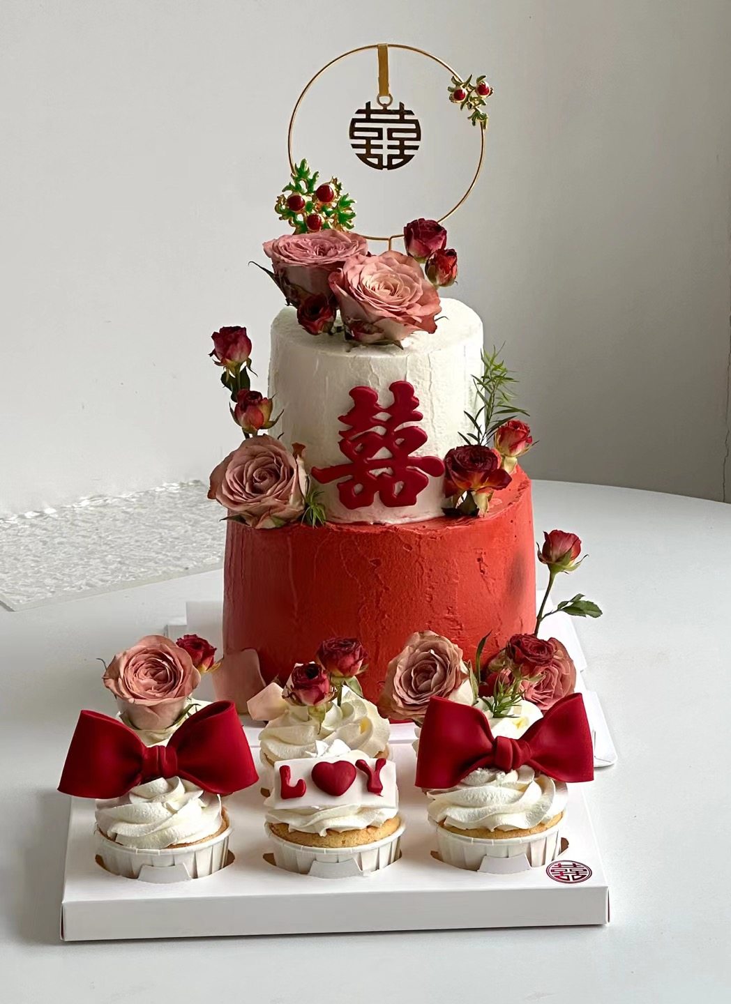 中式婚礼蛋糕装饰 红花凤冠凤凰于飞凤凰蛋糕插件订婚结婚插件款