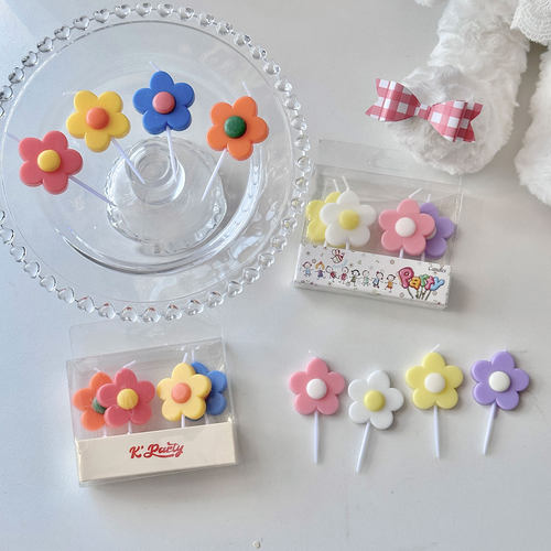 韩果ins风彩色小花蜡烛 可爱五瓣花笑脸小花生日蜡烛蛋糕装饰插件