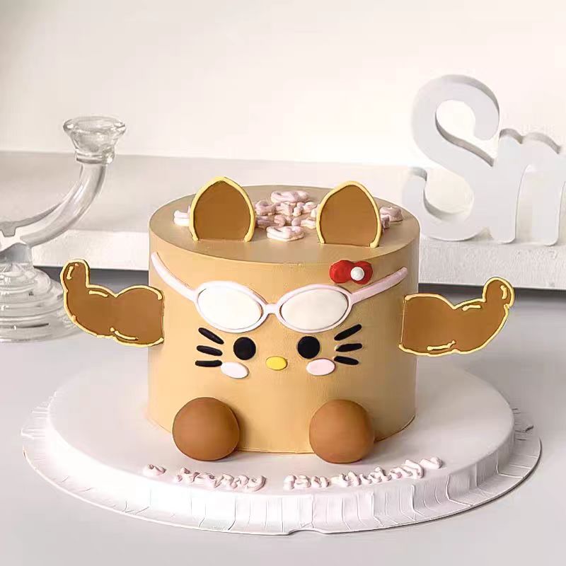 网红肌肉健身健美女神小猫眼镜翻糖切模生日蛋糕装饰烘焙模具压花