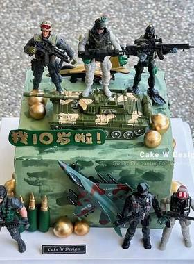飞机坦克特种兵蛋糕装饰战斗机装甲车部队男孩生日蛋糕摆件款男生