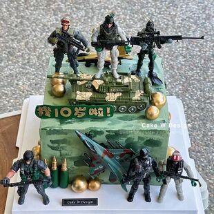 甲车部队男孩生日蛋糕摆件款 男生 饰战斗机装 飞机坦克特种兵蛋糕装