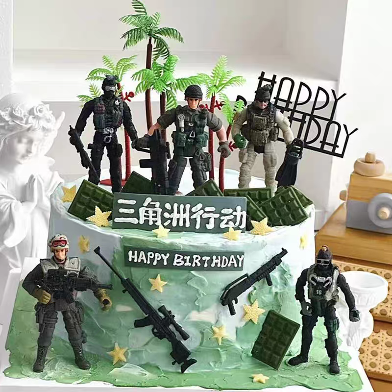 三角洲主题男孩生日蛋糕插件蛋糕装饰特种兵坦克火箭炮导弹机枪