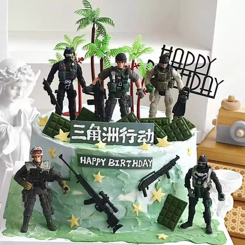 三角洲主题男孩生日蛋糕插件蛋糕装饰特种兵坦克火箭炮导弹机枪