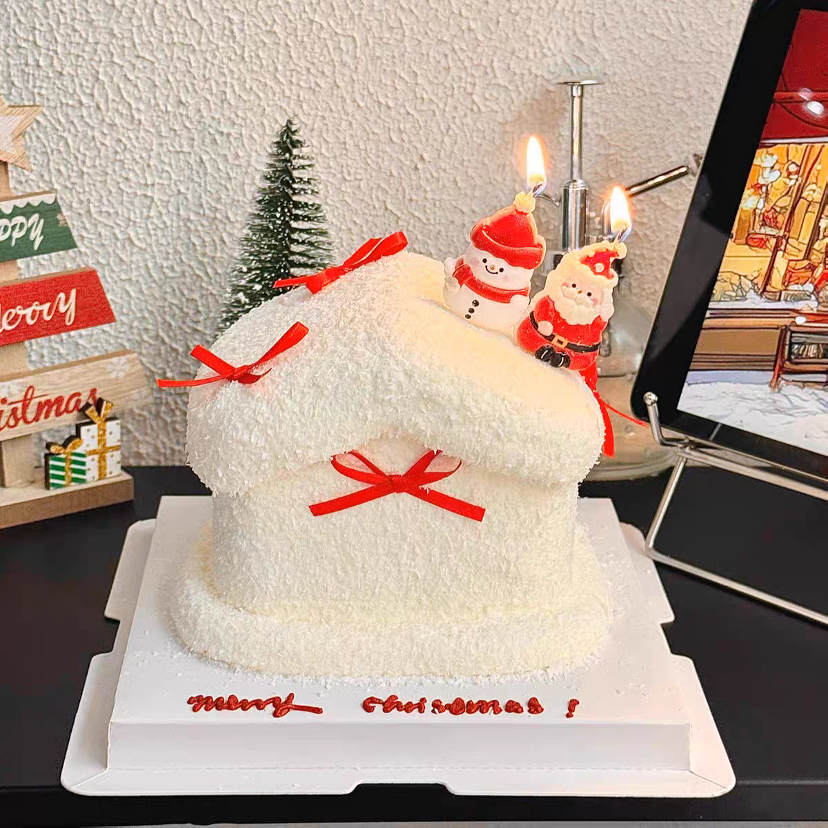 2026圣诞节网红圣诞甜品派对摆件圣诞老人雪人蜡烛蛋糕装饰插件