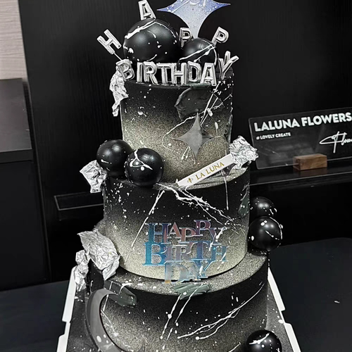 网红黑武士男士ins风亚克力星星黑银泡沫球生日插件烘焙蛋糕装饰