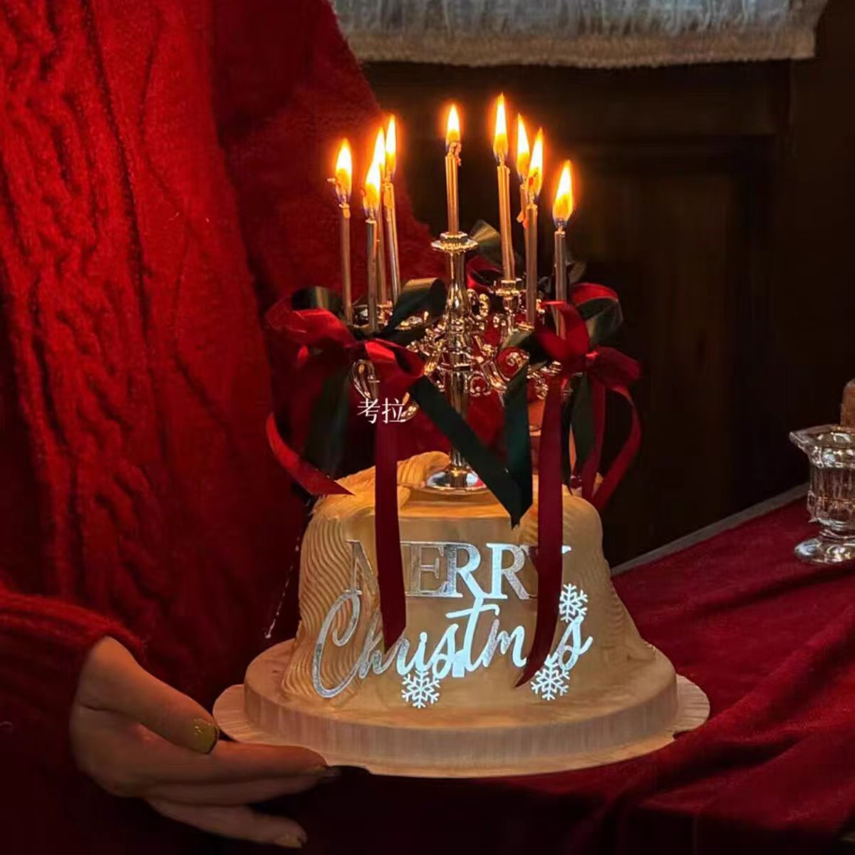 2026圣诞节快乐唯美圣诞烛台蜡烛烘焙装扮插件亚克力蛋糕装饰插牌