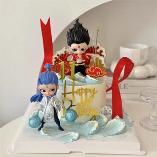 饰儿童生日哪咤男孩插牌插件小哪吒蛋糕摆件装 网红哪吒蛋糕装 饰品