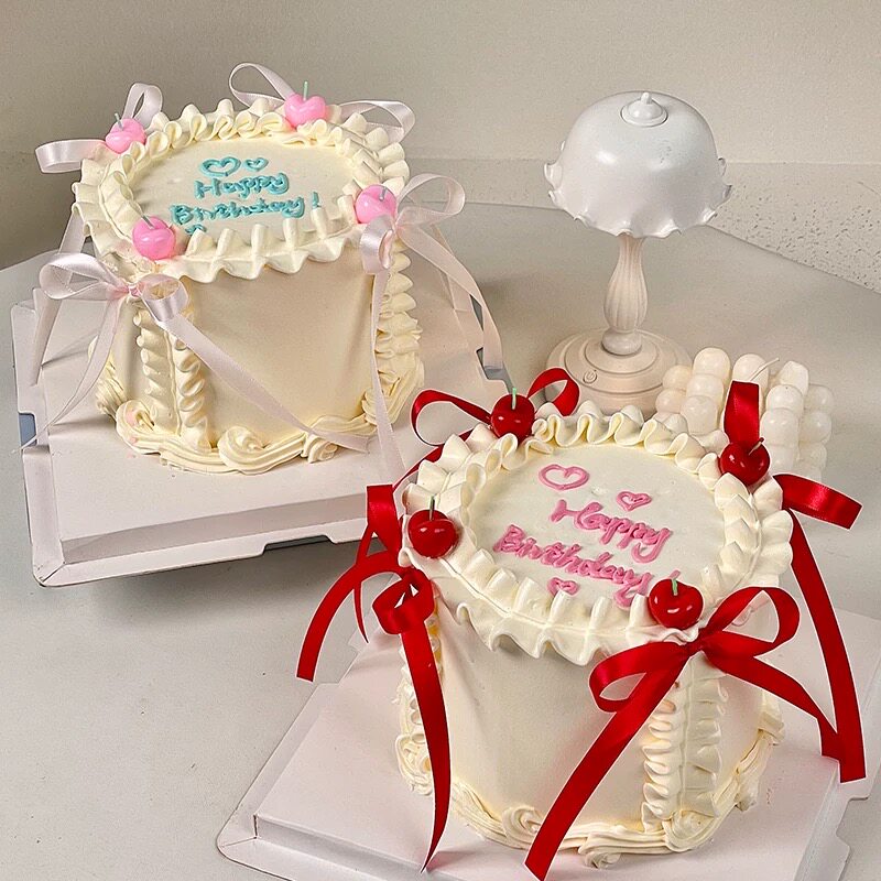 网红樱桃蜡烛蛋糕装饰芭蕾风唯美丝带蝴蝶结女神生日蛋糕装饰绑带