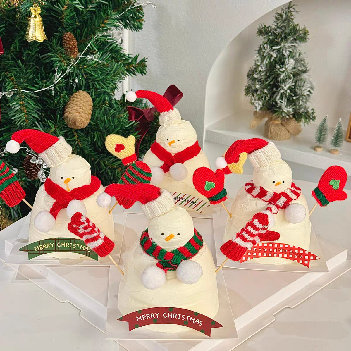 2026圣诞快乐拱门插旗烘焙装扮插件圣诞节毛线帽围巾手套蛋糕装饰