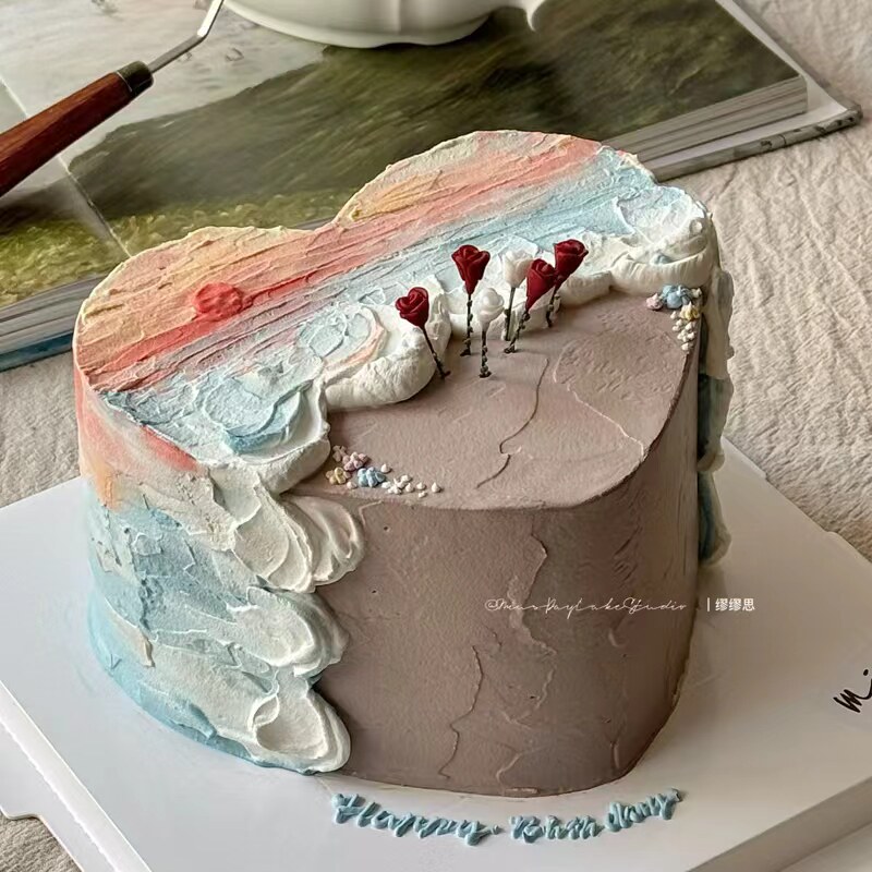 海边日落玫瑰花可爱小熊小兔情侣周年纪念日蛋糕装饰甜品装扮插件