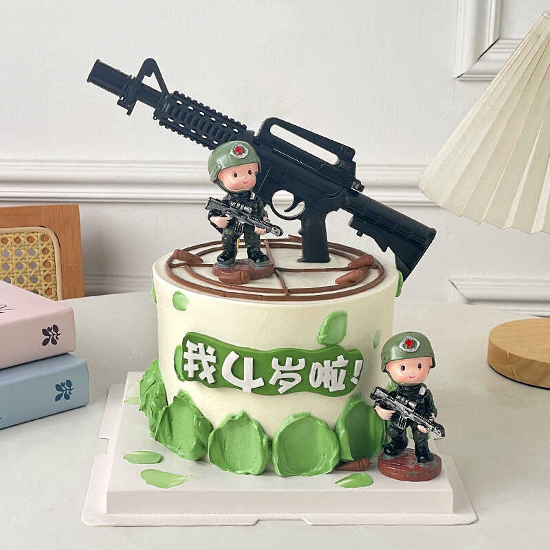 儿童生日蛋糕装饰特迷彩服军人种兵举枪男孩战士模型摆件烘焙配件