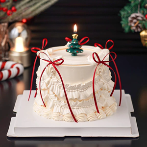 2026圣诞节蛋糕装饰红色蝴蝶结节日甜品烘焙星星圣诞树蜡烛插件