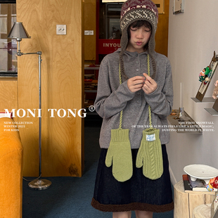 MONI 灰色细针织戴帽针织毛衣