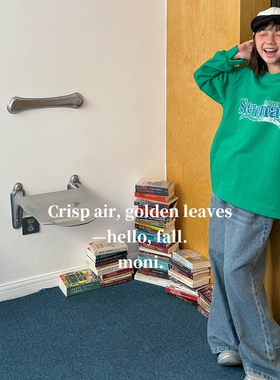 MONI 亮绿色做旧印花卫衣/水系浅色复古喇叭牛仔裤