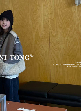 MONI 圆领针织提花毛衣/皮毛一体马甲