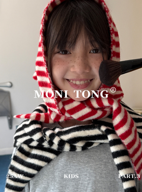 MONI 条纹小三角柔软小围巾围脖 含30%羊毛