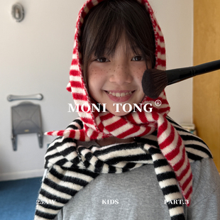 MONI 条纹小三角柔软小围巾围脖 含30%羊毛