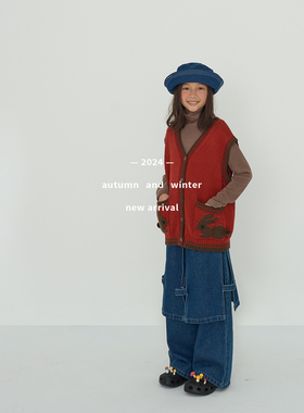 MONI 兔子撞色针织马甲/造型感牛仔裤