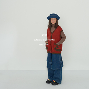 MONI 兔子撞色针织马甲/造型感牛仔裤