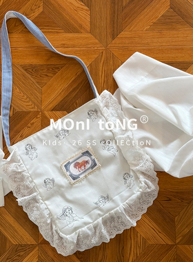 MONI 森林天使蕾丝花边小马贴布帆布斜挎包背包
