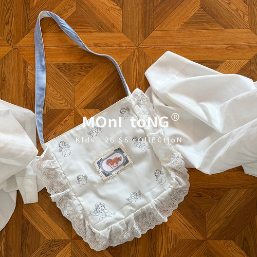 MONI 森林天使蕾丝花边小马贴布帆布斜挎包背包