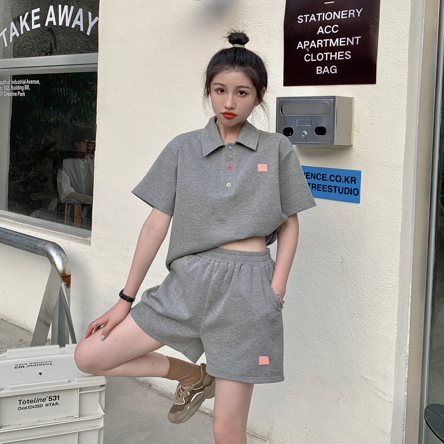 Real price ~ spring and summer Polo neck sportswear women's loose Casual Short Sleeve T-Shirt shorts 2-piece set