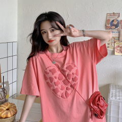 Real price ~ love foam process printed round neck T-shirt women's loose short sleeve top