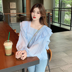 Real price loose and thin sweet Ruffle square collar foam Sleeve Chiffon baby shirt