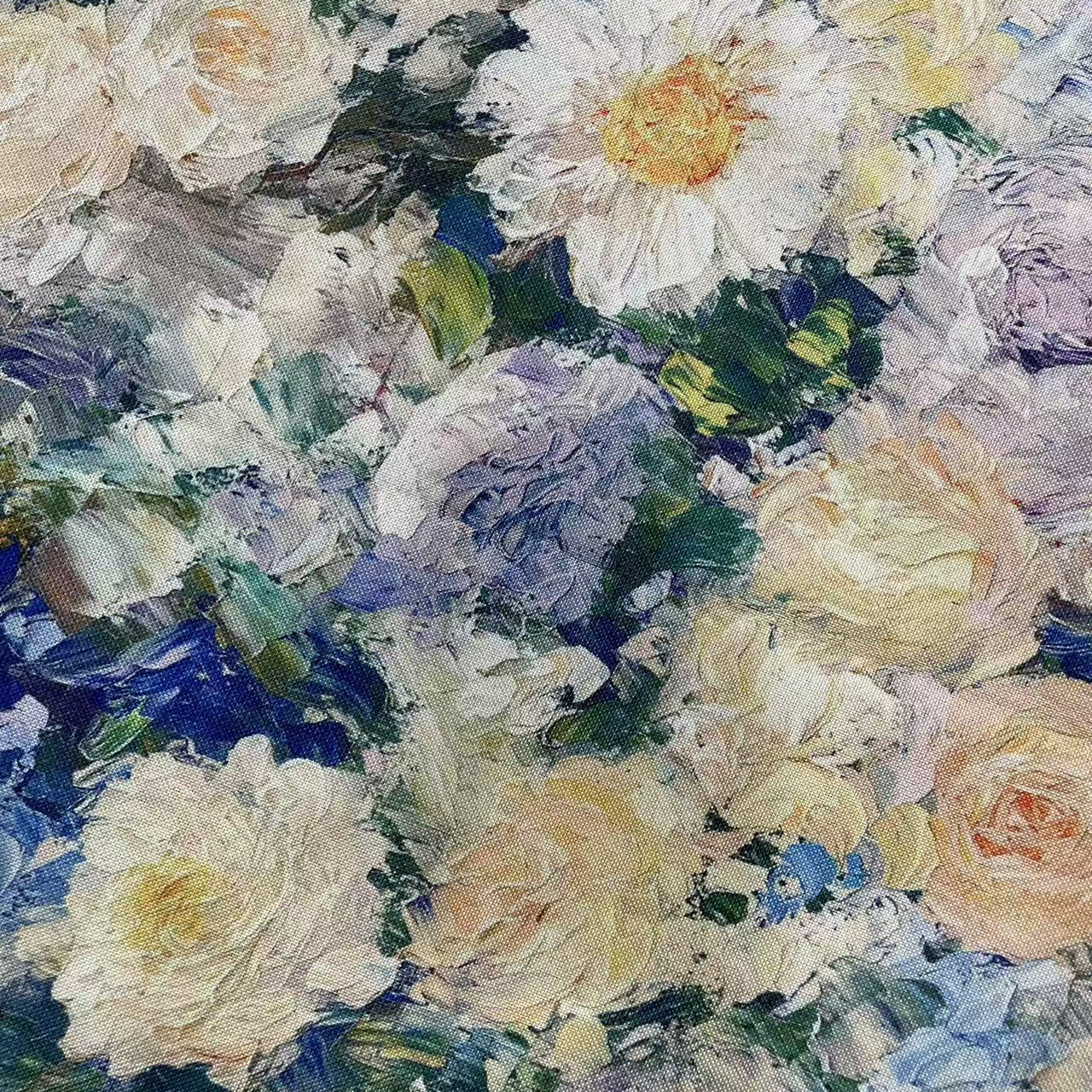 厚款美式油画 仿麻印花沙发面料 抱枕桌布沙发靠背 1.45左右幅宽图片