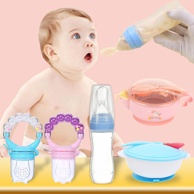 米糊奶瓶婴儿勺子硅胶辅食盒宝宝喂米粉吸盘碗勺套装挤压软勺神器