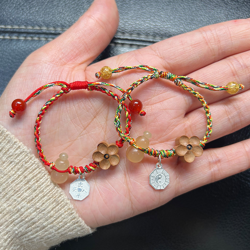 潮汕红花仙草葫芦牛角葫芦平安葫芦五色彩绳宝宝传统民俗儿童手绳