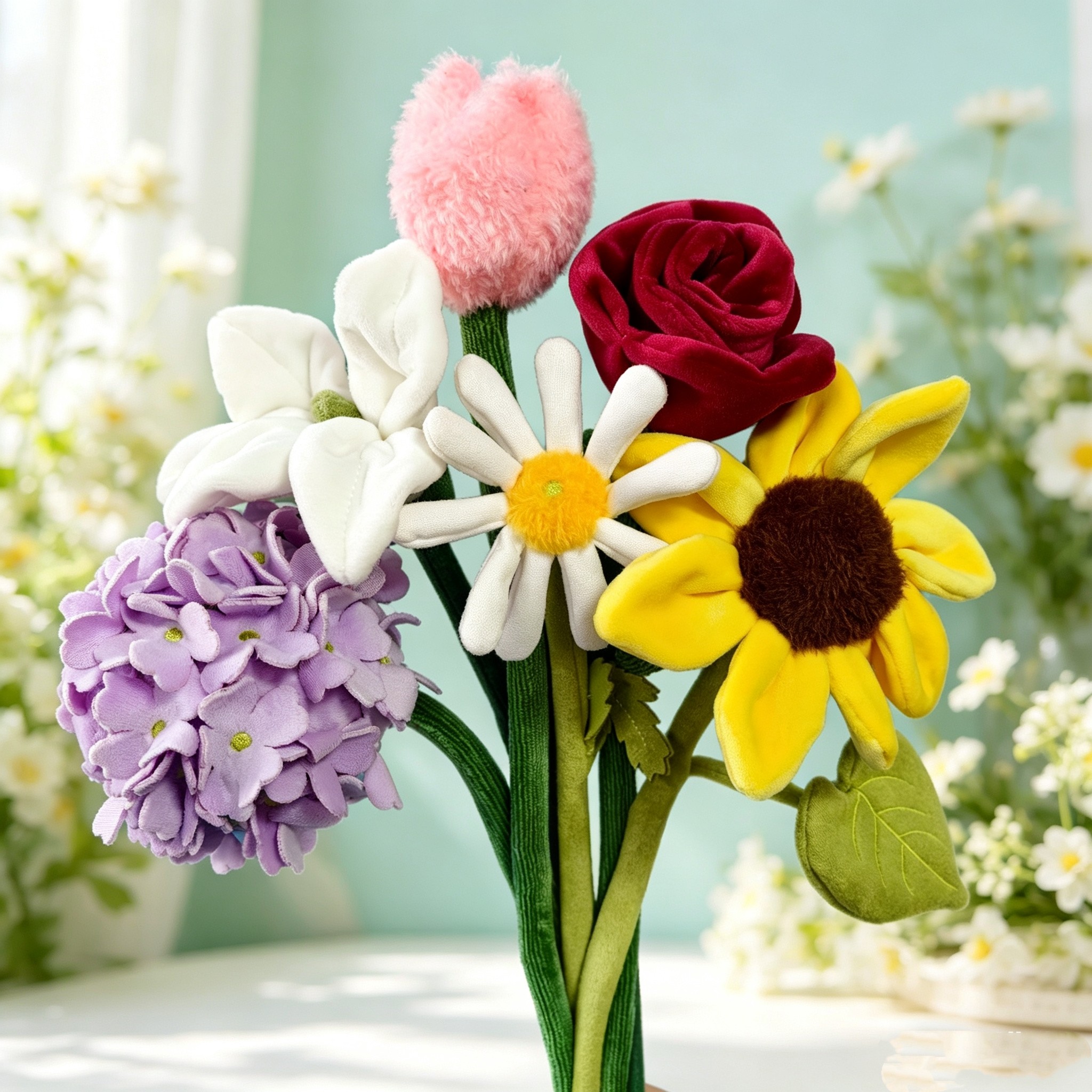 绒花百合手工毛绒花朵花苞装饰仿真花儿生日礼物送女生玫瑰向日葵