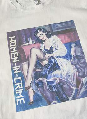 80S老漫画美式复古女郎欧美pin up男士短袖T恤军事风海报女郎短袖