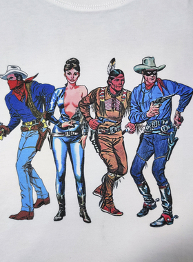 美式复古西部牛仔cowboy印花男修身短袖T恤印第安短袖tee日系短袖