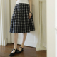 度假风复古格纹半身裙女夏款 高腰设计感中长裙黑白格子A字裙伞裙