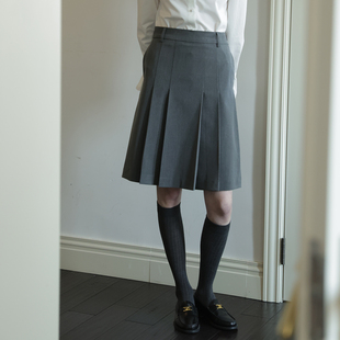 灰色格雷系高腰百褶裙女复古学院风气质a字半身裙中长款裙子春夏