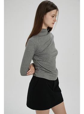 春也白 法式半高领收腰打底衫修身长袖T恤女26春新款内搭叠穿上衣