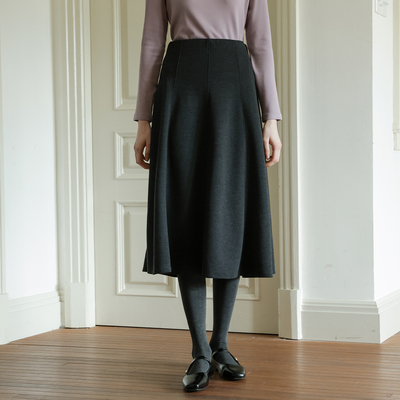 春也白 优雅垂感醋酸羊毛毛呢半身裙A字裙伞裙女秋冬复古鱼尾长裙