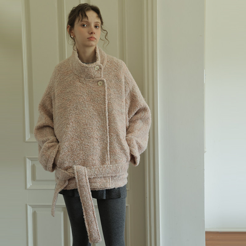 复古混色圈圈呢宽松立领羊毛呢大衣女冬新款松弛感廓形腰带短外套,女装/女士精品,毛呢外套,淘宝优惠券,粉丝福利购,淘宝优惠卷