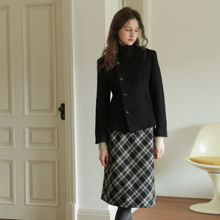 春也白 全羊毛立领毛呢外套女秋冬新款收腰修身防风保暖短款大衣