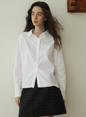 春也白全棉法式宽松显瘦花边衬衫女春款小众设计感内搭叠穿上衣