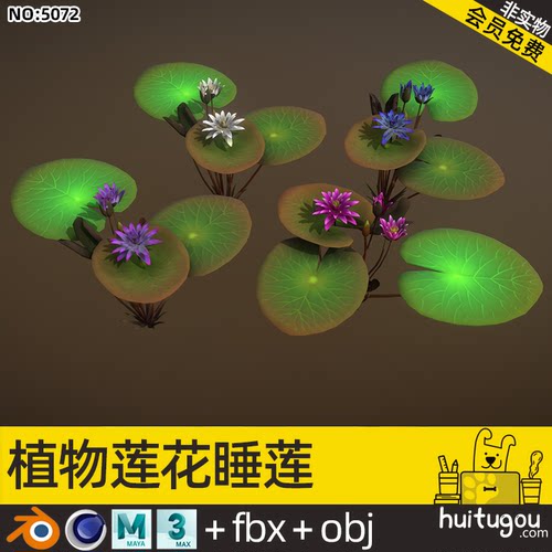 低面莲花模型C4D卡通睡莲Blender池塘水生植物FBX OBJ mb 3D素材 - 封面