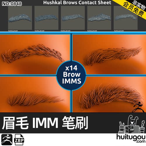 【0848】Zbrush眉毛IMM插入笔刷ZB画笔zbp格式 人物细节建模素材