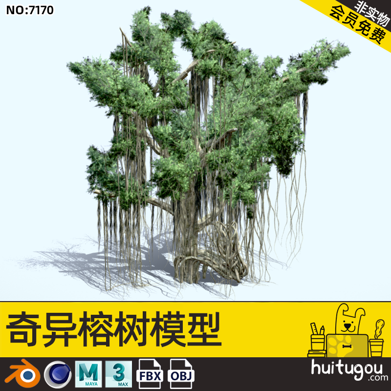 Blend古老榕树大树3D模型C4D枝繁叶茂的树木MAYA渲染设计素材FBX